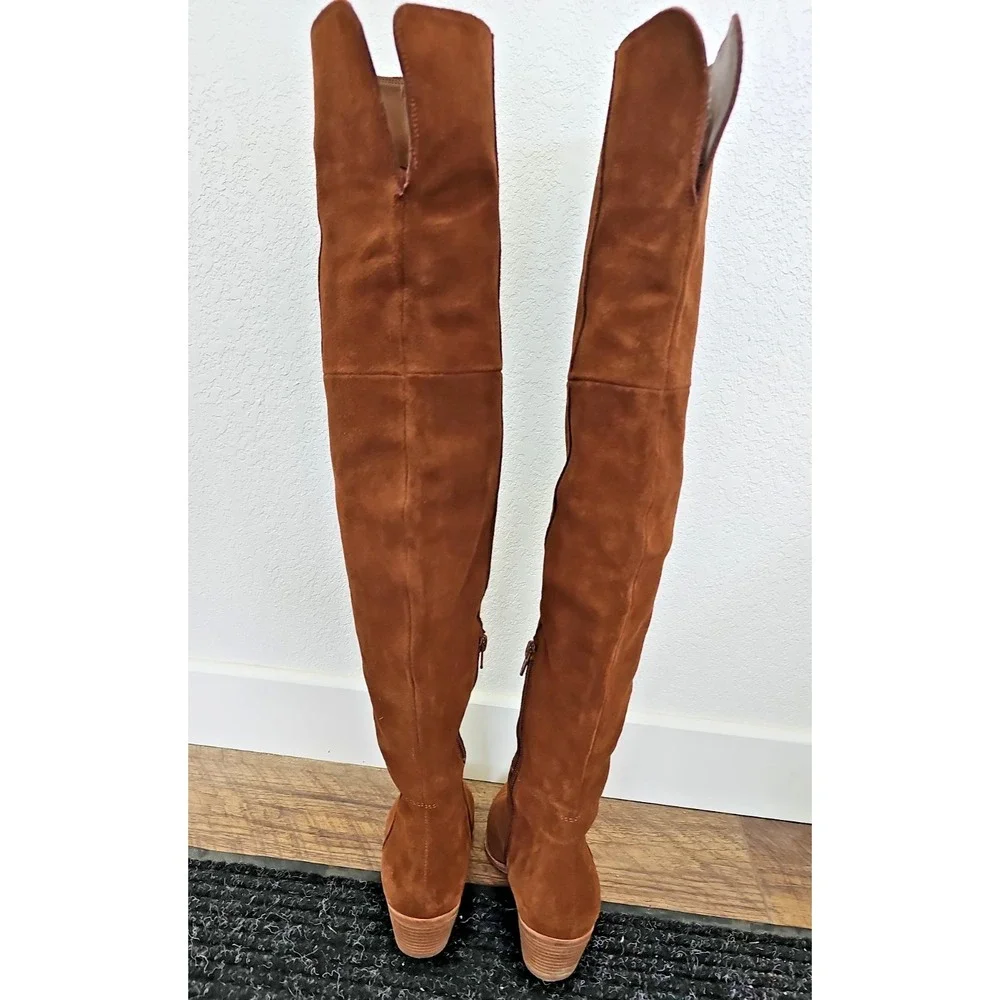Steve Madden Huntley Cognac Leather Over Knee Boots Pointed Toe Women's 7